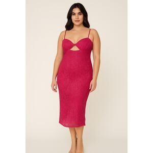 Bardot Women’s Dress 12 Vanna Pink Lace Cutout Midi Cocktail Party Evening